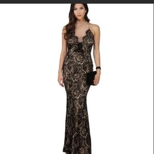 Black and Nude Lace Dress Mesh
